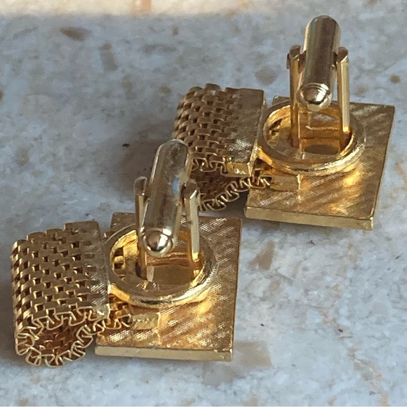 Dante Vintage Tiger Eye Gold Tone Mesh Wrap Around Watch Band Cuff Links - Picture 4 of 5